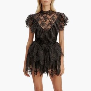 Bardot Black Ruffle Lace Mini Dress